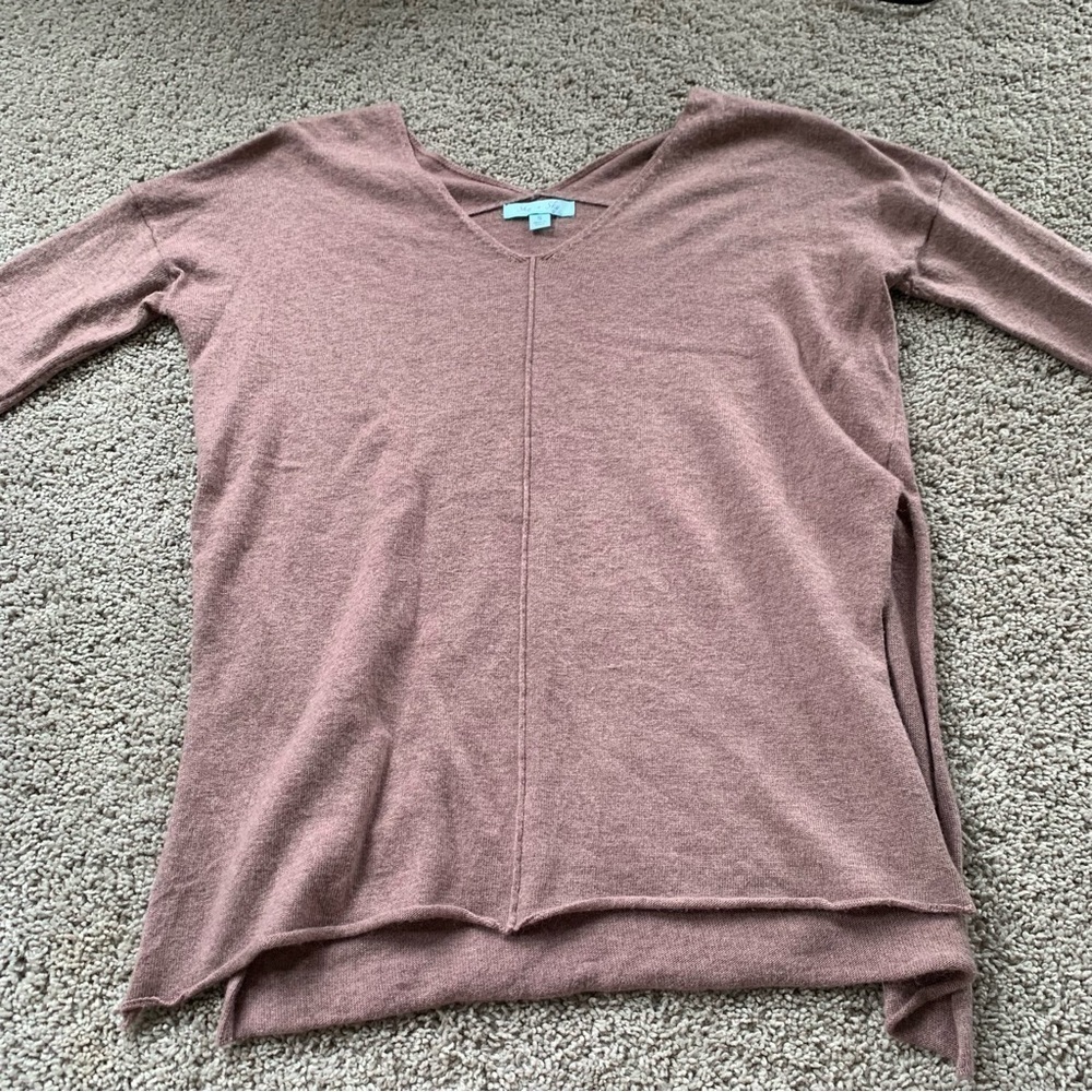 She and Sky Taupe Tan Mauve Colored Sweater Size Small